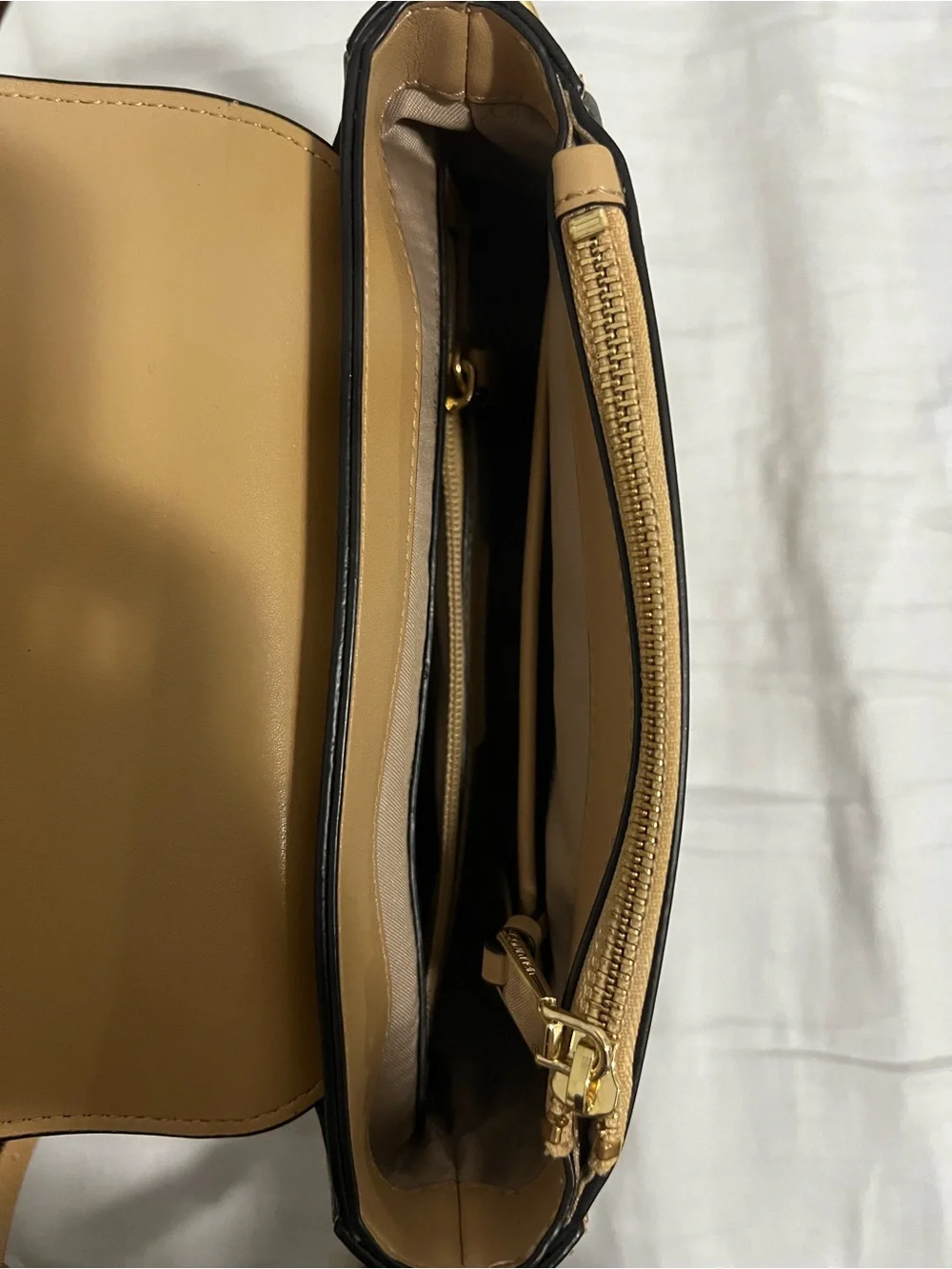 Calvin Klein Tan Faux Leather Crossbody with Gold Accent